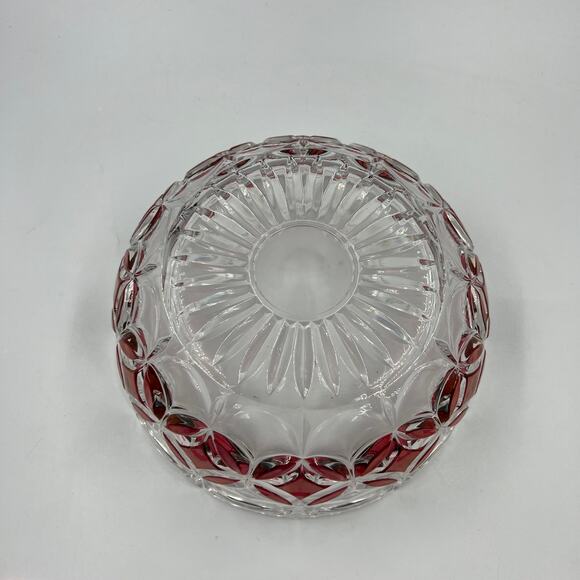Vintage Red Cranberry Glass Medium Serving Bowl Thick Textured Etched Bohemian - Picture 4 of 6